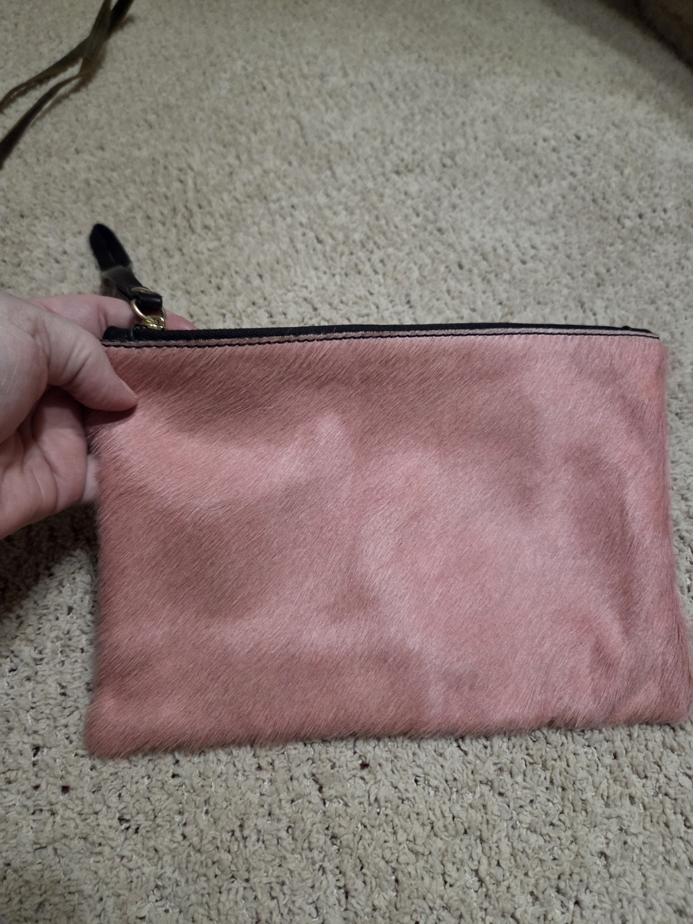 Women's Pink Haircalf Wristlet Clutch